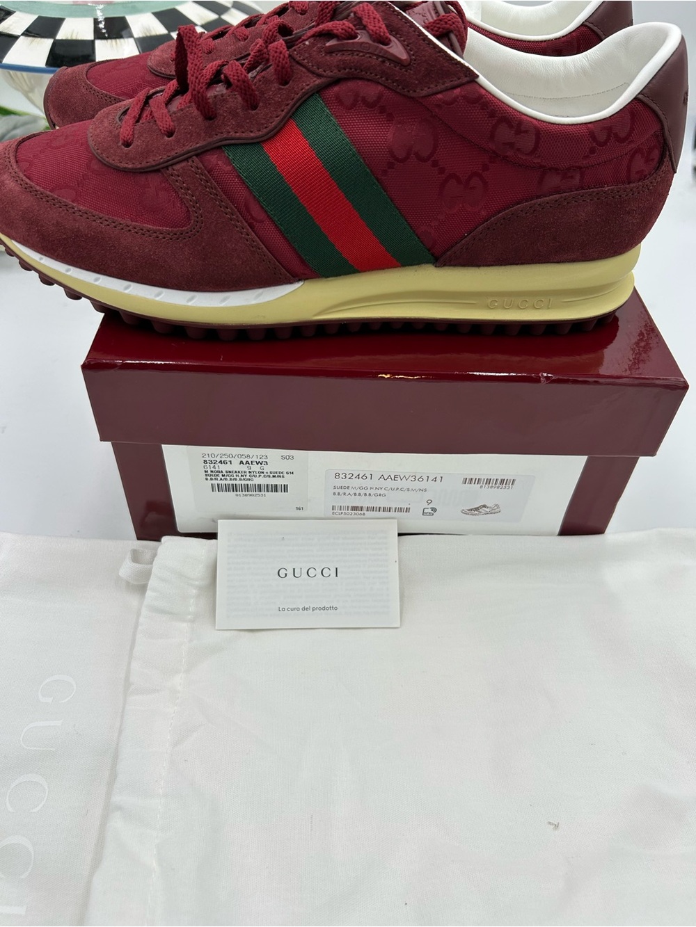 Men's Gucci RE – MOTION suede Web stripe sneakers size 9 fits 10 US made italy - Picture 7 of 9